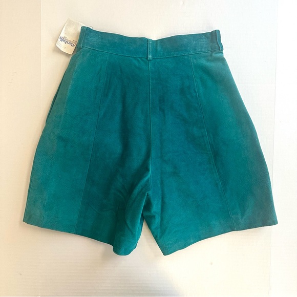 VTG SAVANNAH TURQUOISE TEAL SUEDE LEATHER HIGH WAIST PLEATED BERMUDA SHORTS Sz10 - Picture 2 of 11